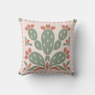 Prickly Pear Cactus - Southwest Folk Throw Pillow