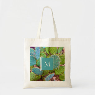Prickly Pear Cactus Trendy Desert Monogram Tote Bag
