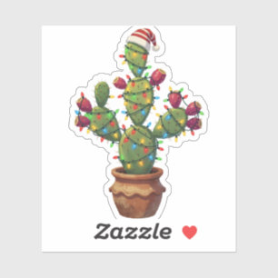 Prickly Pear Cactus with Bright Colourful Christma