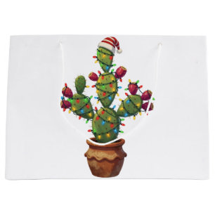 Prickly Pear Cactus with Bright Colourful Christma Large Gift Bag