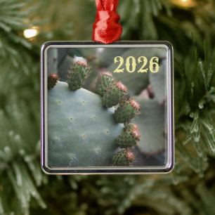 Prickly Pear Cactus with Buds Metal Ornament