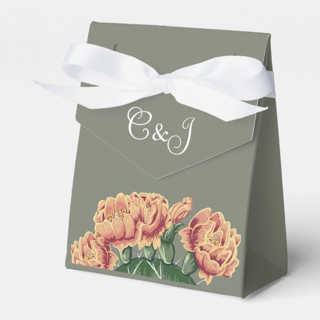 Prickly Pear Desert Cactus Flowers Wedding  Favour Box (Front Side)