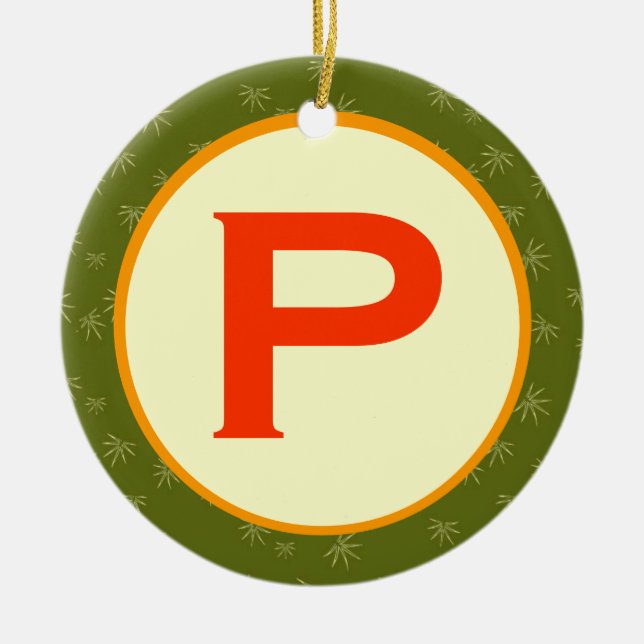Prickly Pear Monogram Ceramic Tree Decoration (Front)