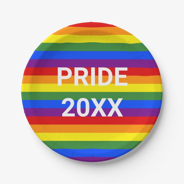 PRIDE 2023 Rainbow Stripe Pattern Party Paper Plate (Front)