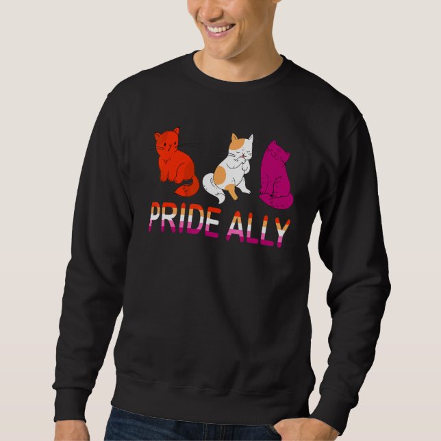 Pride Ally Cute Three Lesbian Flag Cat Pride Lgbt Sweatshirt (Front)