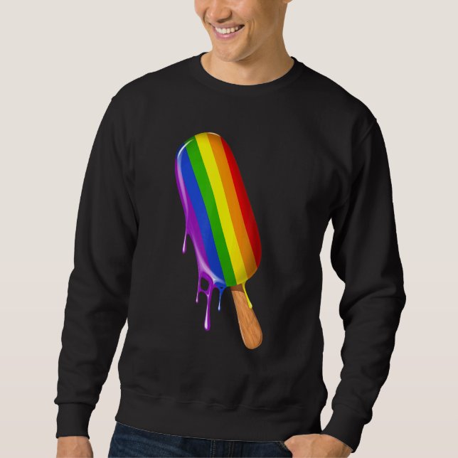 Pride Ally Ice Cream Rainbow Flag Gay Lesbian Prid Sweatshirt (Front)