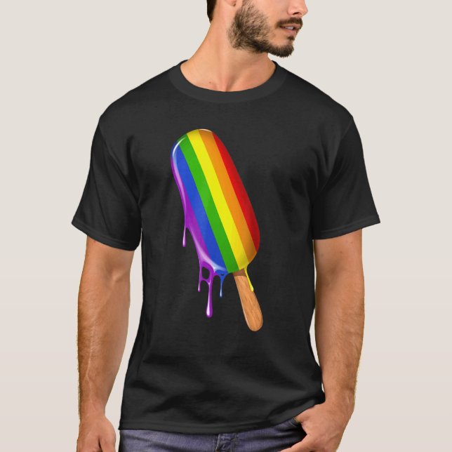 Pride Ally Ice Cream Rainbow Flag Gay Lesbian Prid T-Shirt (Front)