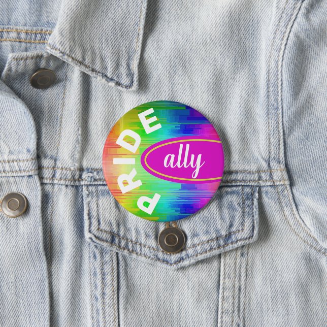 Pride Ally Rainbow Colours 7.5 Cm Round Badge (In Situ)