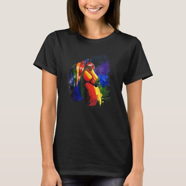 Pride And Glory Rainbow Horse Painting T-Shirt (Front)