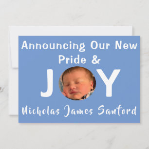 Pride and Joy Baby Boy Photo Birth Announcement