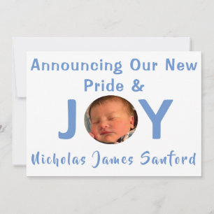 Pride and Joy Baby Boy Photo Birth Announcement