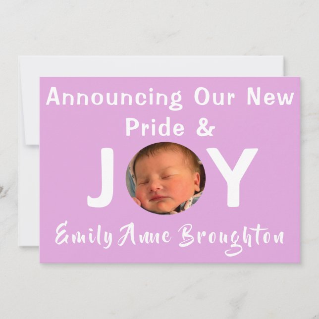 Pride and Joy Baby Girl Photo Birth Announcement (Front)