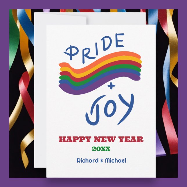 Pride and Joy LGBTQ New Years Flat Holiday Card (Customize you New Year's Greeting.)
