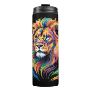 Pride and Power – Majestic Rainbow Lion Head Thermal Tumbler