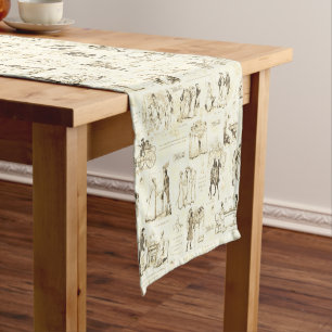 Pride and Prejudice Beige Toile Quote Illustration Short Table Runner