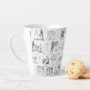 Pride and Prejudice Black White Toile Quotes Latte Mug