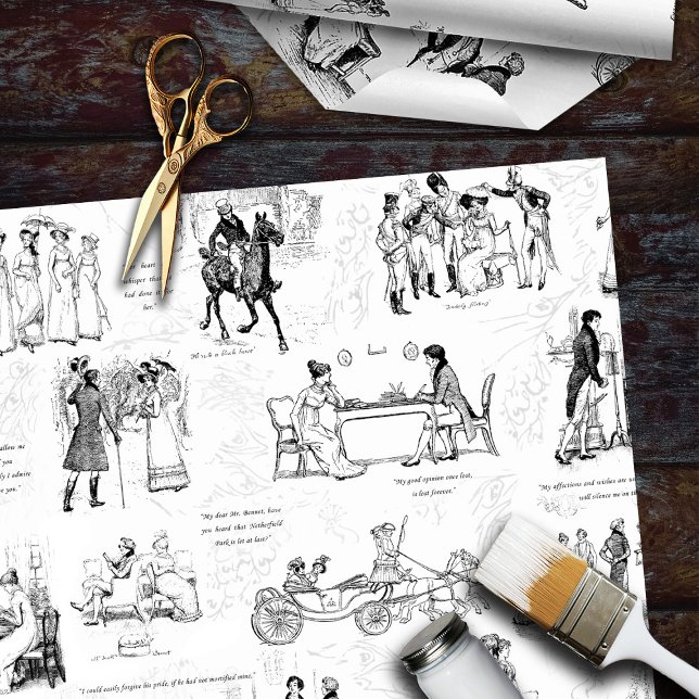 Pride and Prejudice Black White Toile Quotes Tissue Paper (Creator Uploaded)