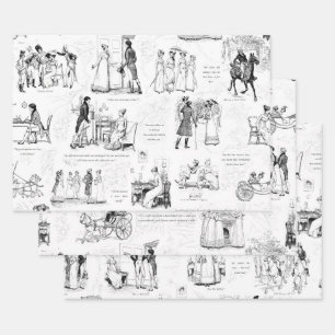 Pride and Prejudice Black White Toile Quotes Wrapping Paper Sheet