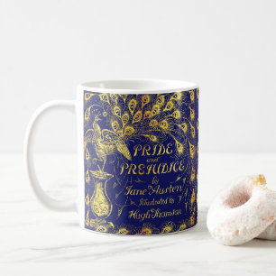 Pride and Prejudice Blue Gold Peacock Book Cover Coffee Mug
