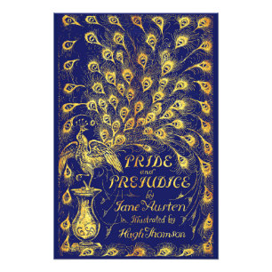 Pride and Prejudice Blue Gold Peacock Book Cover Photo Print