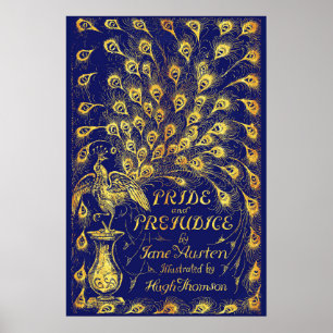 Pride and Prejudice Blue Gold Peacock Book Cover Poster