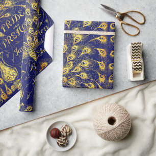 Pride and Prejudice Blue Gold Peacock Book Cover Wrapping Paper
