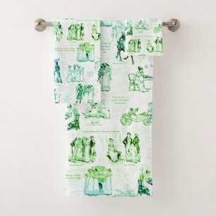 Pride and Prejudice Blue Green Toile Quotes Bath Towel Set