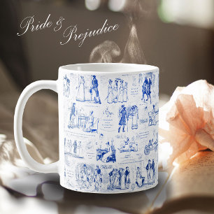 Pride and Prejudice Blue Toile Quotes Coffee Mug