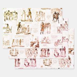 Pride and Prejudice Brown Beige Toile Quotes Wrapping Paper Sheet