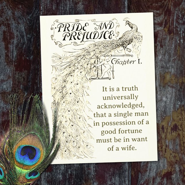 Pride and Prejudice Chapter One Peacock Beige Postcard (Creator Uploaded)