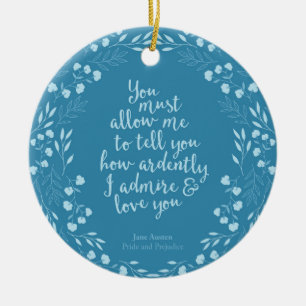 Pride and Prejudice Floral Love Quote Ceramic Tree Decoration