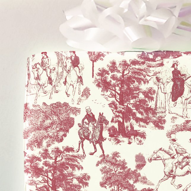 Pride and Prejudice Horses Red Toile Wrapping Paper (Creator Uploaded)
