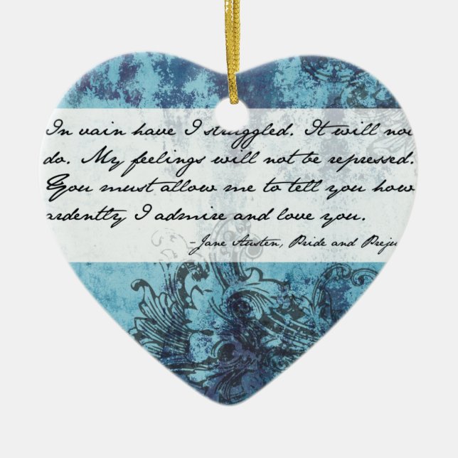 Pride and Prejudice Quote Ceramic Tree Decoration (Front)
