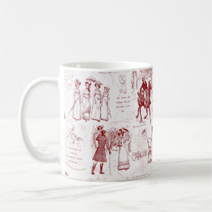 Pride and Prejudice Red Toile Quotes Coffee Mug