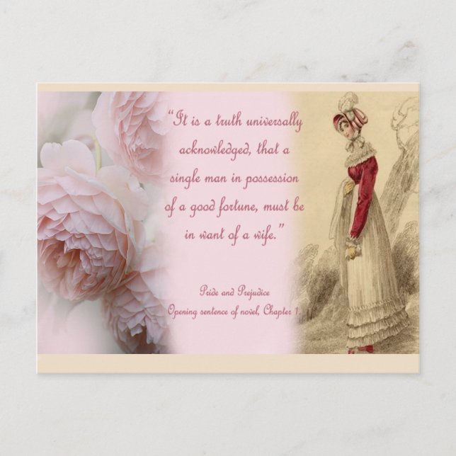 Pride and Prejudice Single Man, Jane Austen Postcard (Front)