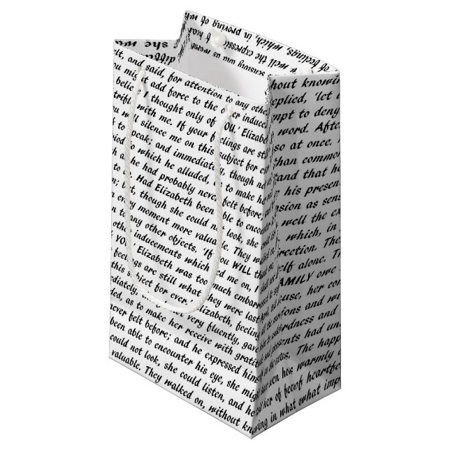 Pride and Prejudice Text Small Gift Bag (Front Angled)
