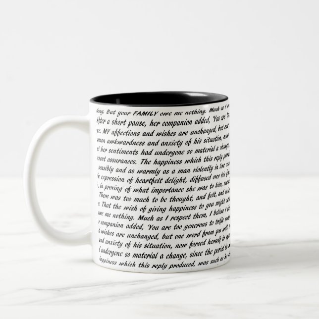 Pride and Prejudice Text Two-Tone Coffee Mug (Left)