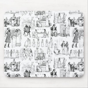 Pride and Prejudice Toile de Jouy Black and White Mouse Pad