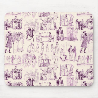 Pride and Prejudice Toile de Jouy Plum and Apricot Mouse Pad