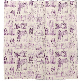 Pride and Prejudice Vintage Toile in Plum on Peach Shower Curtain