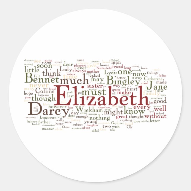 Pride and Prejudice Word Cloud Classic Round Sticker (Front)
