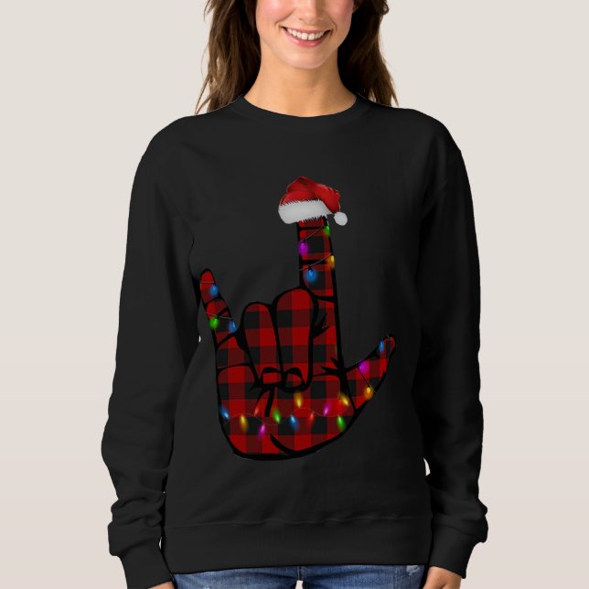Pride ASL Merry Christmas Sign Language Red Plaid  Sweatshirt (Front)