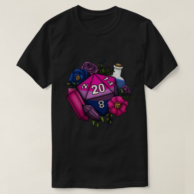 Pride Bisexual D20 Tabletop RPG Gaming Dice Sticke T-Shirt (Design Front)