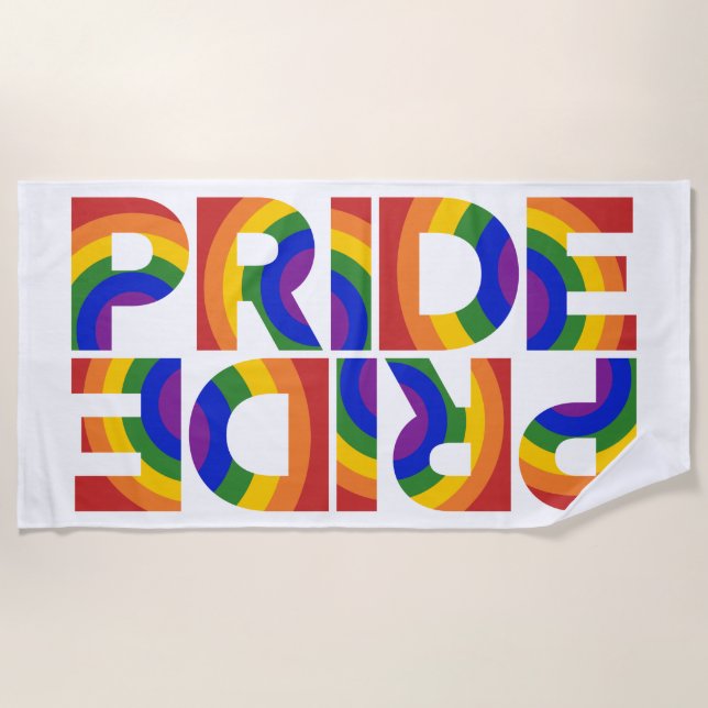 PRIDE Bold Geometric Rainbow Typography Beach Towel (Front)