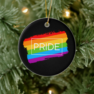 Pride Brushstroke Rainbow Ceramic Ornament