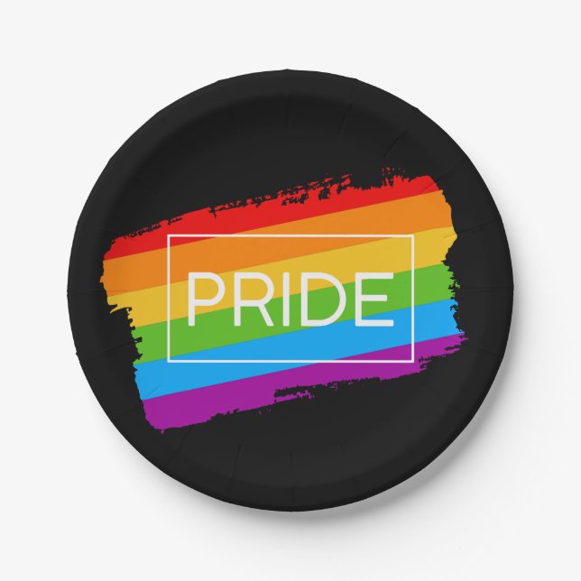 Pride Brushstroke Rainbow Paper Plate (Front)
