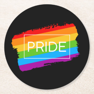 Pride Brushstroke Rainbow Round Paper Coaster