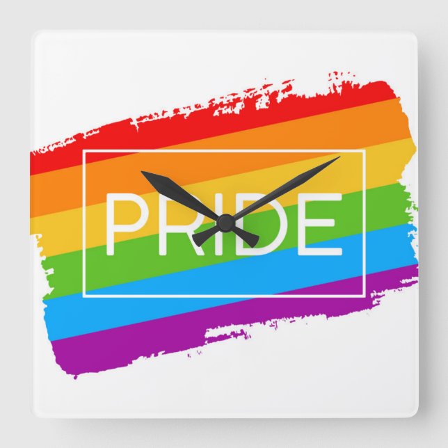 Pride Brushstroke Rainbow Square Wall Clock (Front)