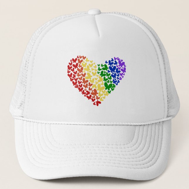 Pride Butterfly Heart– LGBTQ+ Flag Colours  Trucker Hat (Front)