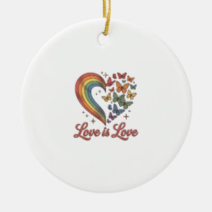 Pride Butterfly Heart Love Is Love Shirt Design_1 Ceramic Ornament